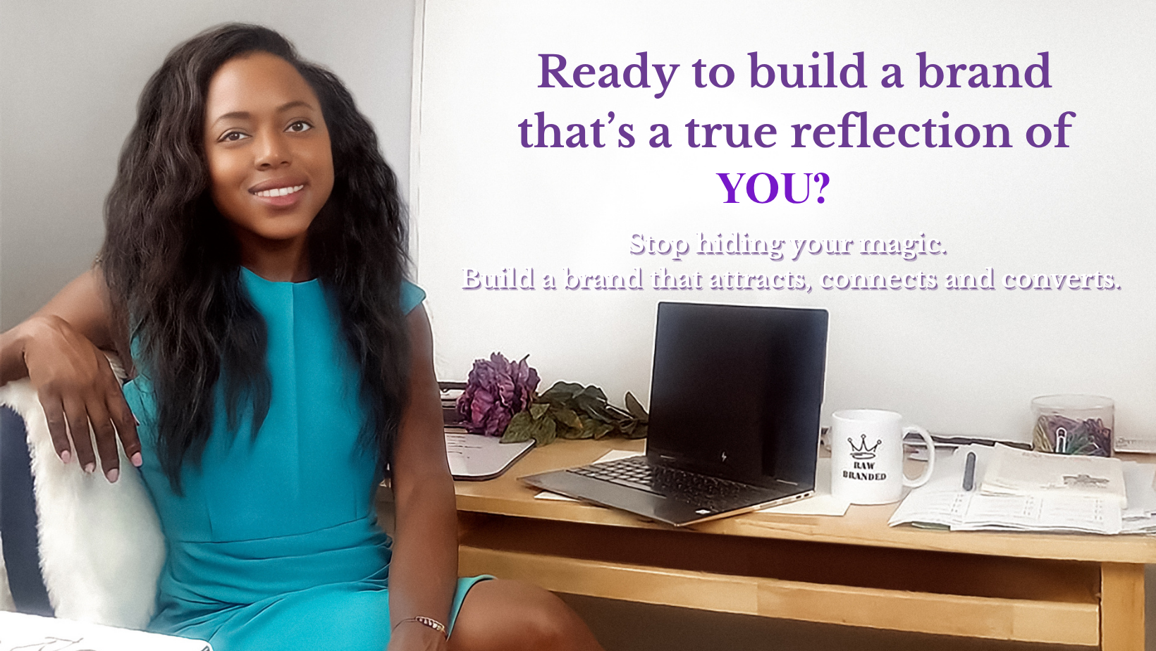 Branding and marketing consultant in New Jersey working at desk, representing personal brand strategy and coaching services for entrepreneurs.